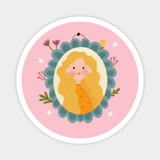 Cute blonde curly girl illustration Magnet